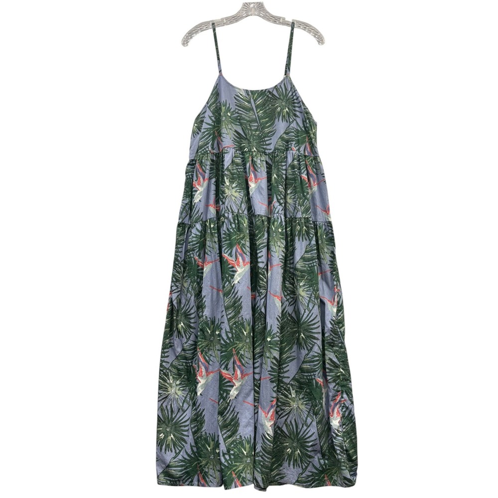 BoheeWohee‎ Tropical Maxi Dress Palm Print Tiered Boho Resort Vacation M